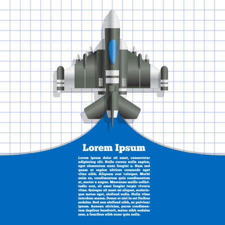 Military aircraft on a checkered field. View from above. Vector illustration.のイラスト素材
