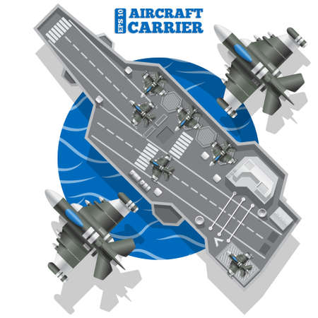 Aircraft carrier. View from above. Vector illustration.のイラスト素材