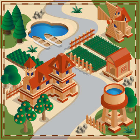 Rural landscape. Isometric. Vector illustration.のイラスト素材