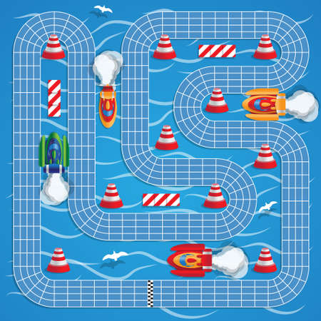Race on boats. Game board. Vector illustration.のイラスト素材