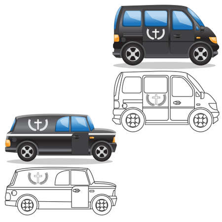 Hearse. Side view. Isolated on white background. Vector illustration.のイラスト素材