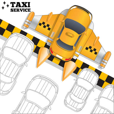 Taxi in the form of an airplane on white background. View from above. Template design presentation. Vector illustration.のイラスト素材
