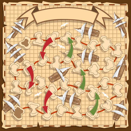 Board game on the old map. View from above. Vector illustration.のイラスト素材