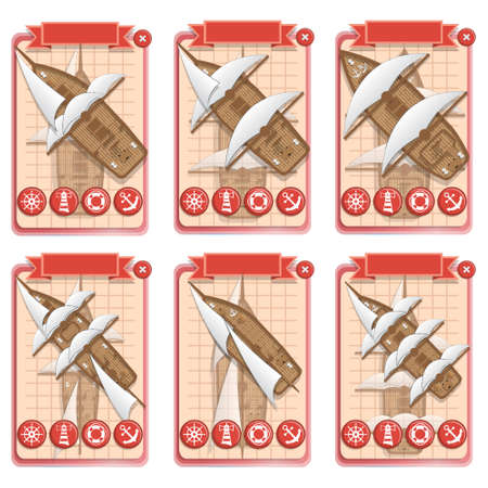 Game cards with ships. View from above. Vector illustration.のイラスト素材