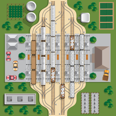 Railroad station. View from above. Vector illustration.のイラスト素材