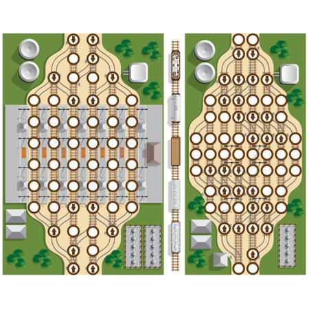 Railroad station. Game interface design. Vector illustration.のイラスト素材