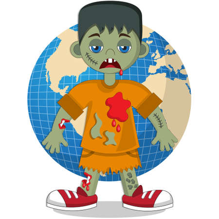 Zombies on the background of the globe. Isolated on white background. Vector illustration.のイラスト素材