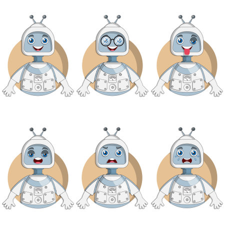 Different emotions of the robot. Isolated on white background. Vector illustration.のイラスト素材