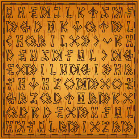 Background with hieroglyphics. Wooden texture. Vector illustration.のイラスト素材