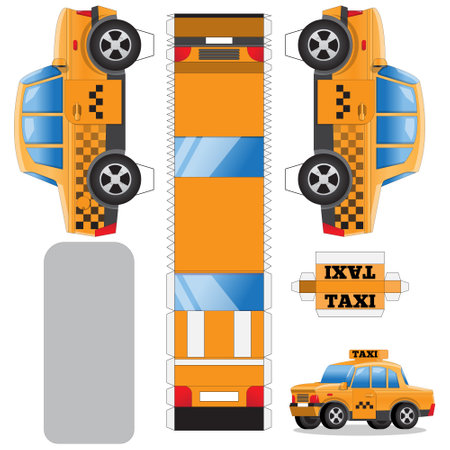 A set to create a taxi car. Set for handmade. Vector illustration. Isolated on white background.のイラスト素材