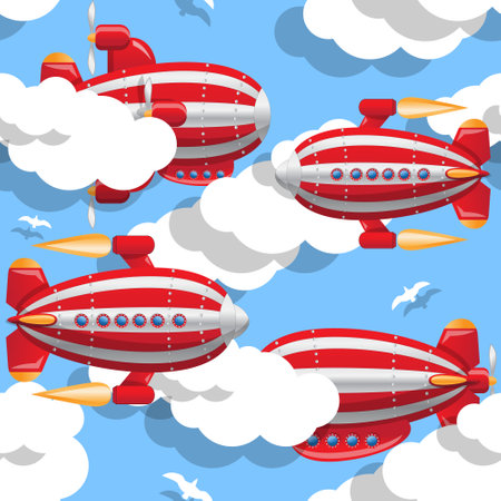 Futuristic dirigibles. Seamless pattern. Vector illustration.のイラスト素材