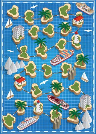 Board game on the sea theme. Isometric. Vector illustration.のイラスト素材