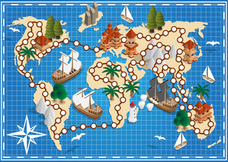 Board game. The old map. Isometric. Vector illustration.のイラスト素材