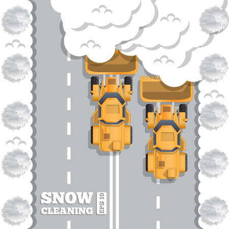 Cleaning the snow off the road. View from above. Vector illustration.のイラスト素材