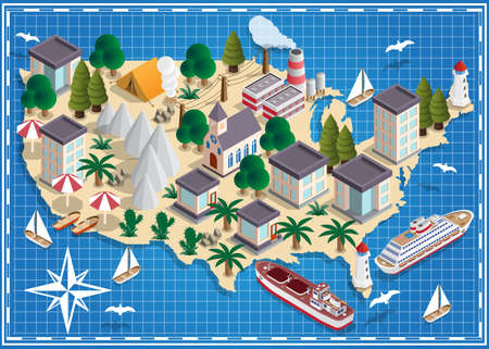 Map of the USA. isometric. vector illustration.のイラスト素材