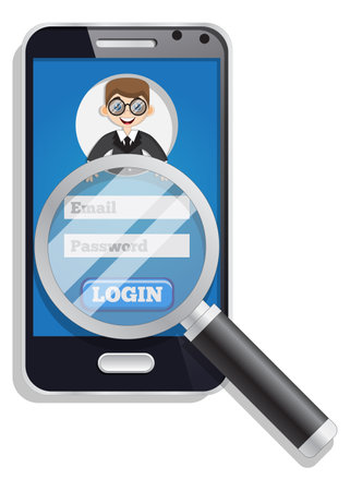 Magnifying glass with the word password. isolated on white background. vector illustration.のイラスト素材