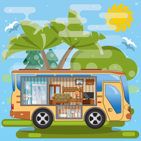 The interior of the camper. side view. vector illustration.のイラスト素材