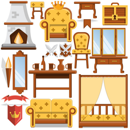 A set of castle elements. Isolated on white background. Vector illustration.のイラスト素材