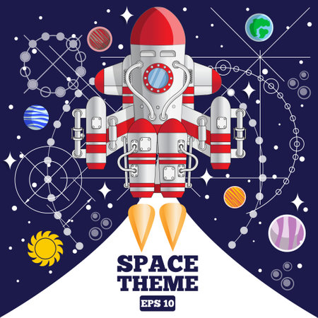 Launching a spacecraft. Template for presentation. Vector illustration.のイラスト素材