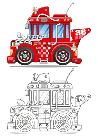 Hot rod car. Coloring. Side view. Isolated on white background. Vector illustration.のイラスト素材