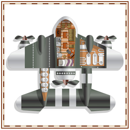 The interior of a fantastic spaceship. Isolated on white background. View from above. Vector illustration.のイラスト素材