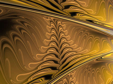 Abstract computer-generated image in yellow brown shades on black backgroundの写真素材