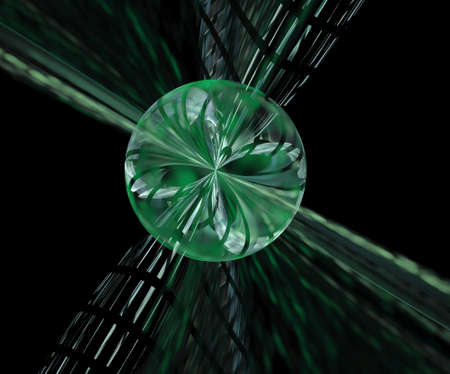 Three dimentional composition of glowing sphere, lines and shape elements  in space. Science and technology concept. Fractal gepmetry.の写真素材