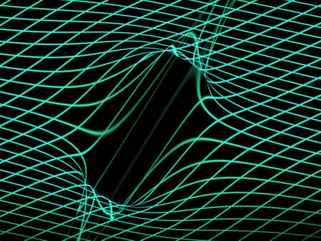 Three dimensional composition of glowing squares, lines and shape elements  in space. Science and technology concept. Fractal geometry.の写真素材