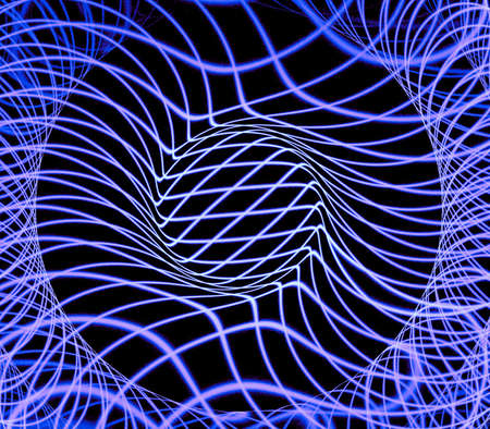 Three dimensional composition of glowing squares, lines and shape elements  in space. Science and technology concept. Fractal geometry.の写真素材