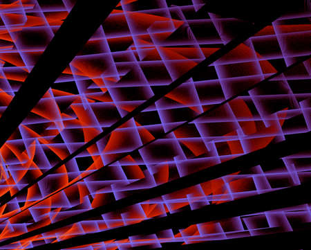 Three dimentional composition of glowing squares, lines and shape elements  in space. Science and technology concept. Fractal gepmetry.の写真素材