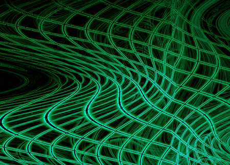 Three dimensional composition of glowing squares, lines and shape elements  in space. Science and technology concept. Fractal geometry.の写真素材