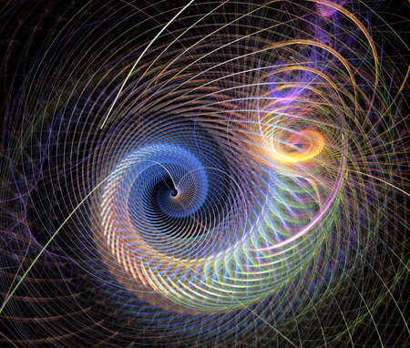 Abstract multicolored spiral fractal pattern. Computer generated graphics.