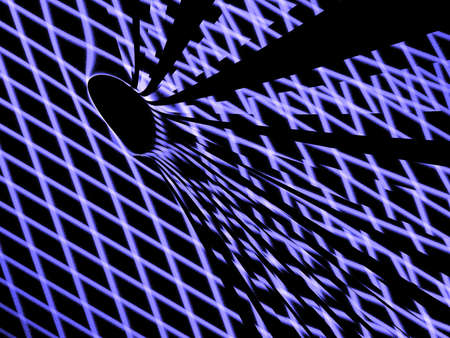 Three dimensional composition of glowing squares, lines and shape elements  in space. Science and technology concept. Fractal geometry.の写真素材