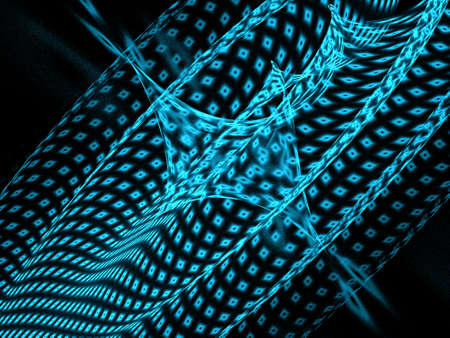 Three dimensional composition of glowing squares, lines and shape elements  in space. Science and...