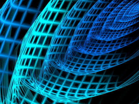Three dimensional composition of glowing squares, lines and shape elements  in space. Science and...