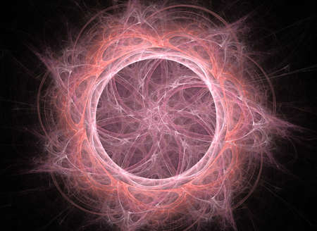 Abstract multycolored fractal  symmetrical composition on black background. Computer generated graphics.の写真素材