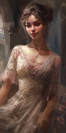 Portrait of a beautiful young woman in a luxurious dress in the interior, generative aiの素材