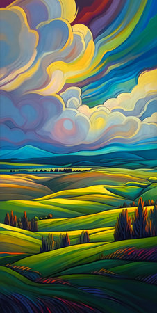 Landscape of the hills and the sky with clouds. Illustration., generative aiの素材