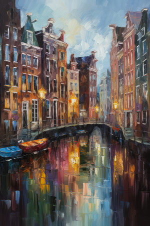 Watercolor painting of Amsterdam canals and bridges. Amsterdam is the capital and most populous city of the Netherlands., generative aiの素材
