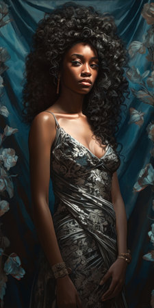 Portrait of beautiful african american woman with afro hairstyle, generative aiの素材