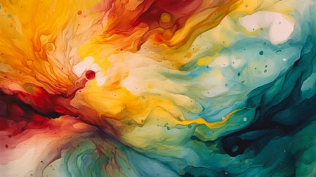 Abstract background of acrylic paint in yellow, red and blue colors., generative aiの素材