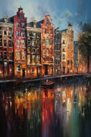 Amsterdam, Holland, Netherlands, Europe. Digital painting in oil., generative aiの素材