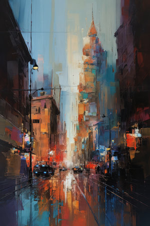 Digital painting of a street in the center of Prague, Czech Republic, generative aiの素材