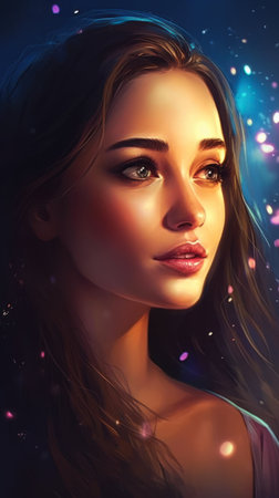 Portrait of a beautiful young woman with bright make-up., generative aiの素材