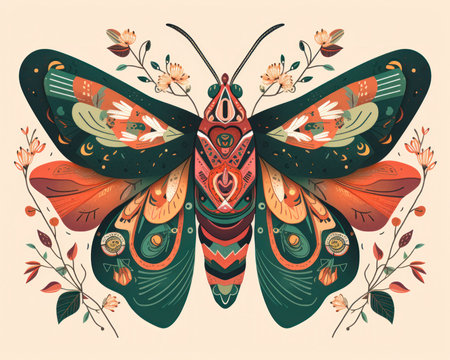Beautiful butterfly with floral ornament. Vector illustration for your design., generative aiの素材