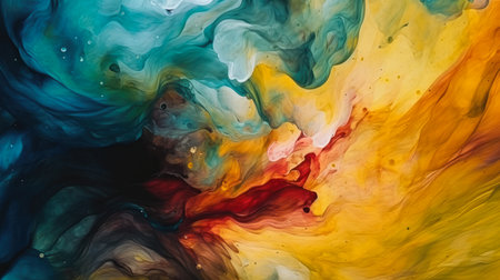 Acrylic colors mixing in water. Colorful abstract background. Acrylic painting on canvas., generative aiの素材