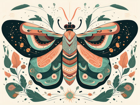 Beautiful butterfly with floral ornament. Vector illustration for your design., generative aiの素材