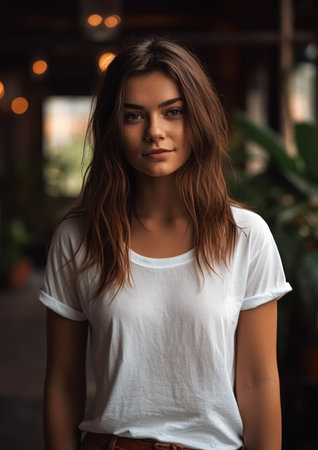 Portrait of a beautiful young woman in white t-shirt., generative aiの素材