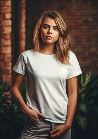 Portrait of a beautiful young woman in white t-shirt., generative aiの素材