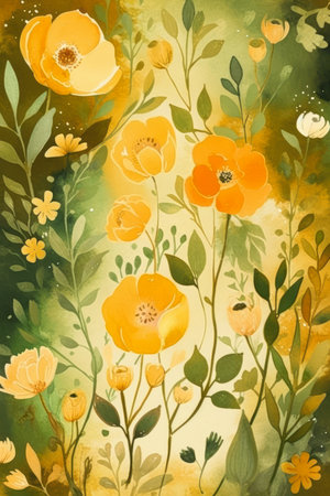 Vintage floral background with poppies. Hand drawn illustration., generative aiの素材